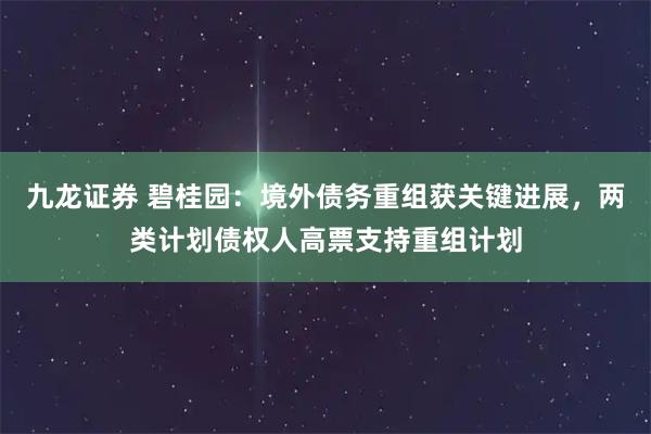 九龙证券 碧桂园：境外债务重组获关键进展，两类计划债权人高票支持重组计划