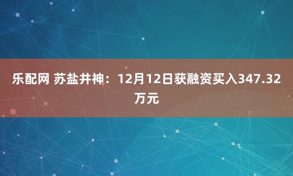乐配网 苏盐井神：12月12日获融资买入347.32万元